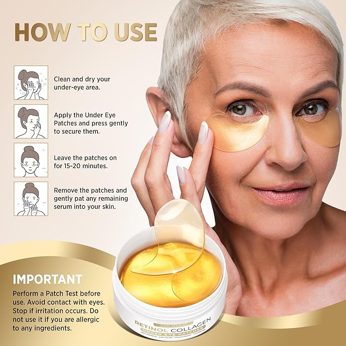 VELAMO ADVANCED Under Eye Patches: 24K Gold Under Eye Mask for Puffy - Retinol Patchology Eye Patches for Wrinkles and Dark Circles Puffiness- Collagen Under Eye Bags Treatment for Women Men 60 Pcs-VivaGrace Women