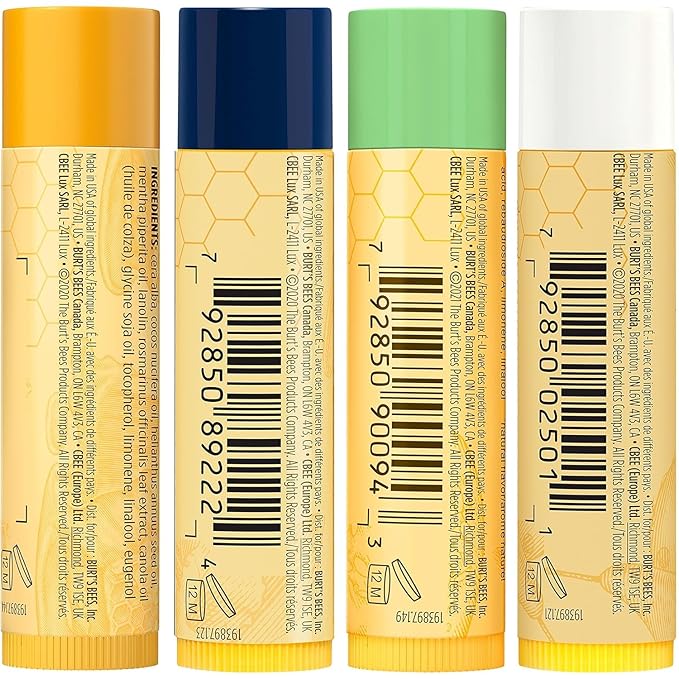 Burt's Bees Holiday Gift, 4 Lip Balms Stocking Stuffer, Assorted Mix Set, Classic Beeswax, Vanilla, Cucumber Mint & Coconut And Pear-VivaGrace Women