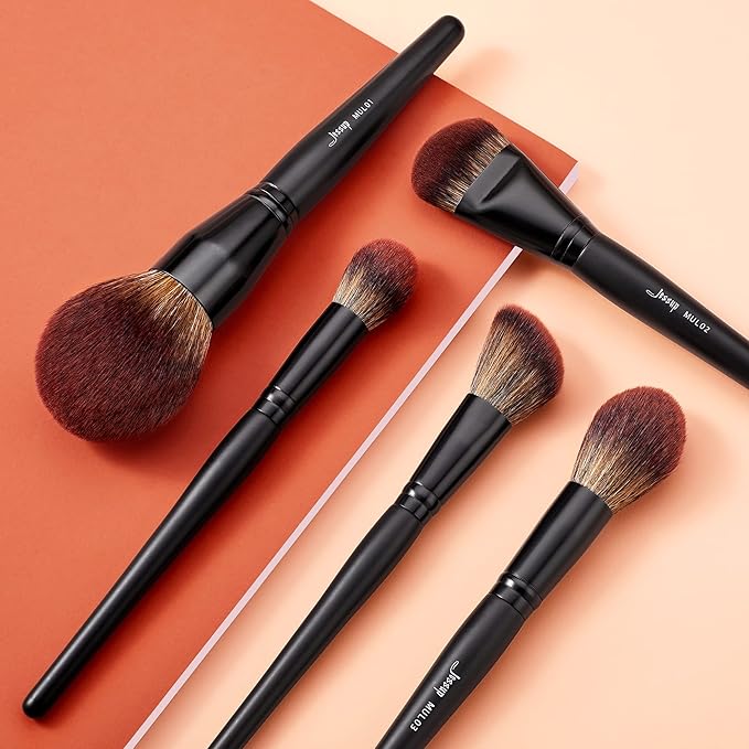 Jessup Large Face Makeup Brushes 5pcs, Premium Synthetic Foundation Powder Contour Blusher Highlighter Brush, Phantom Black T273-VivaGrace Women