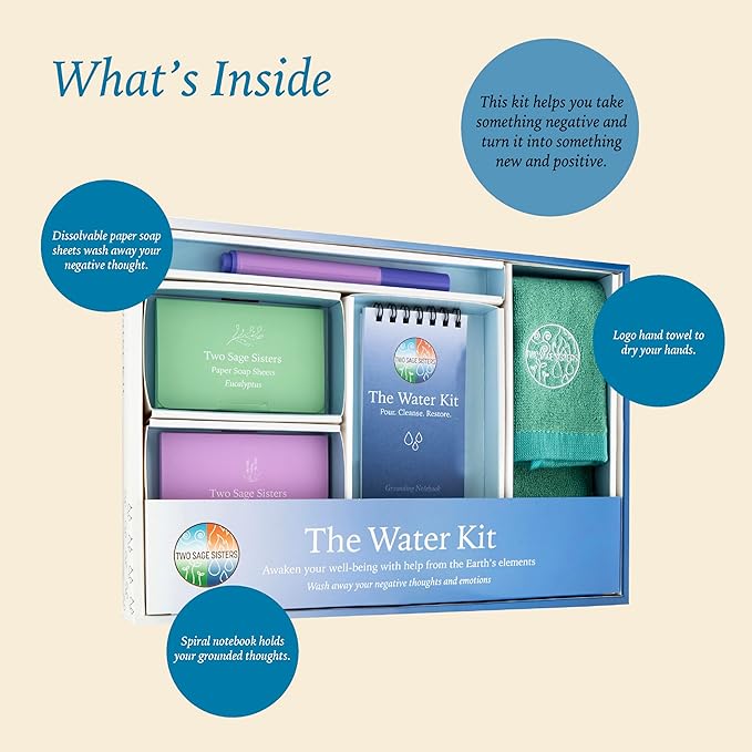 The Water Kit by Two Sage Sisters - Self Care Kit with Soap Sheets, Notebook, Marker, and Washcloth, Bath Shower Sets for Meditation and Relaxation, Mini Spa Kit Self Care Box for Women and Men-VivaGrace Women