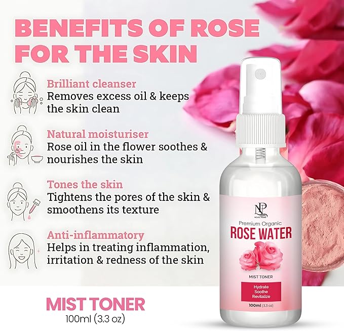 Rose Water 100ml, Refreshing Facial Mist for All Glowing Skin and Hair Types (Pack of 1)-VivaGrace Women