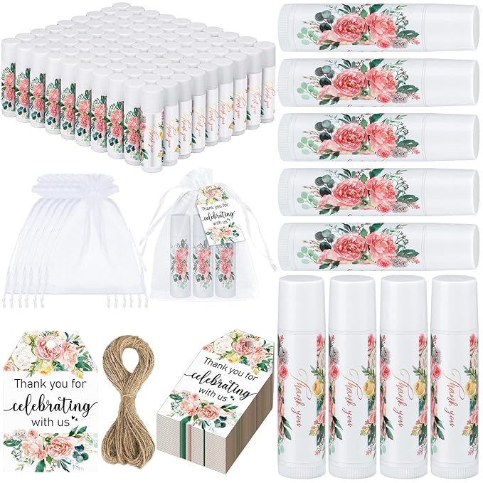 100 Pack Thank You Gifts Lip Balm Bulk Party Supplies Employee Appreciation Gifts for Guests Wedding Bridal Shower Bachelorette Gifts Baby Shower Favors for Coworkers Women Homeless Nurse-VivaGrace Women