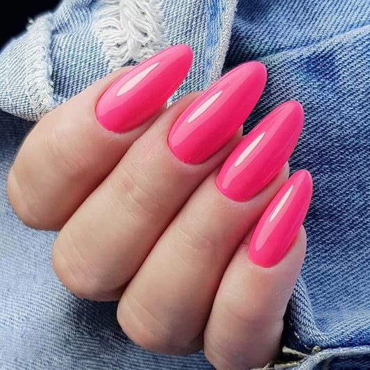 LoveOurHome 240pc Almond Press on Nails Medium Fake Nail Tips Hot Pink Acrylic Nails Press ons Nail Almond Glue Nail Short Stiltto Artificial Fingernail & Glue Adhesive Tabs for Women Girls Kids
