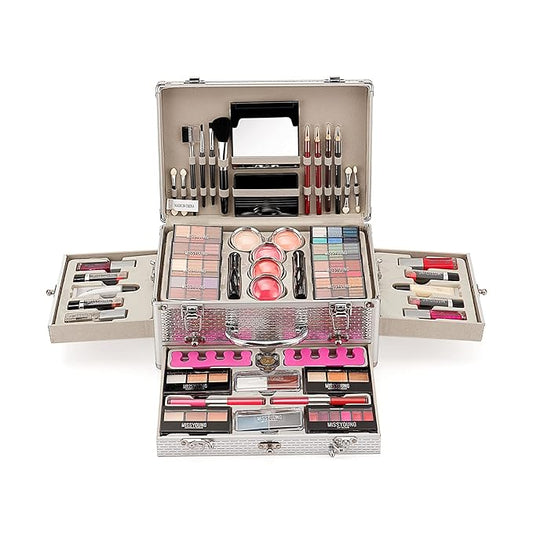 All-in-One Makeup Gift Set Carry All Makeup Kit for Women Full Kit With Aluminum Case Lipgloss Lipstick Concealer Blush Foundation Face Powder Eyeshadow Palette Cosmetic Palette #2-VivaGrace Women