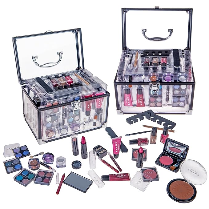 SHANY Carry All Trunk Makeup Train Case with Re-usable Aluminum Makeup Storage Case. Non Toxic Color Make up Set with Eye palettes, Blushes,Makeup Powders, Manicure, Pedicure and Makeup Brushes.-VivaGrace Women
