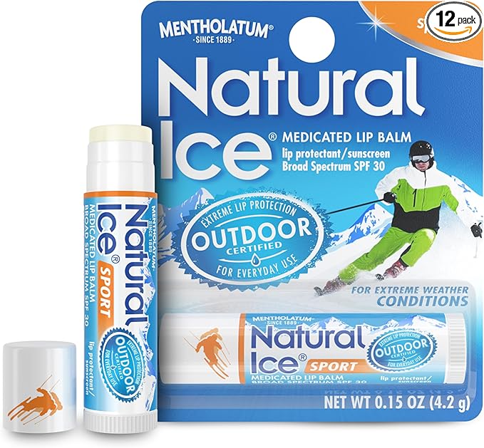 Mentholatum (R) Natural Ice (R) Sport Broad Spectrum SPF 30 Medicated Lip Balm - 12 Pack of 4.5 g Tubes-VivaGrace Women