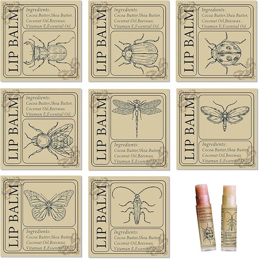 CRASPIRE Lip Balm Labels 80pcs Homemade Lip Balm Labels 2” Clear Lip Balm Labels for Tubes Printable Waterproof Lip Balm Stickers Labels for Lip Balm Handcream Candle Container（Insect-Brown）-VivaGrace Women