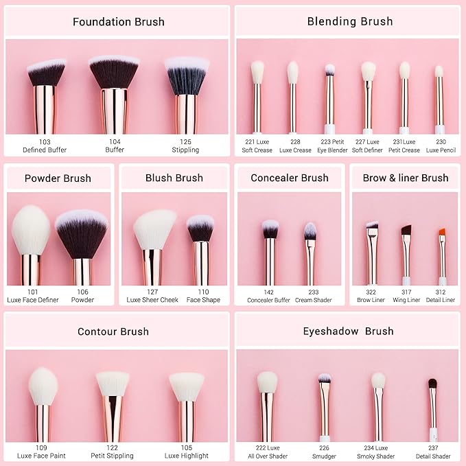 Jessup Brand 25pcs Professional Makeup Brush set Beauty Cosmetic Foundation Power Blushes eyelashes Lipstick Natural-Synthetic Hair Brushes set (Pearl White/Rose Gold)-VivaGrace Women