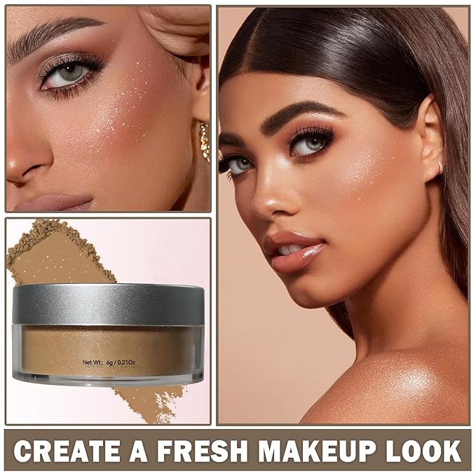 Oil Control Loose Powder Makeup Translucent Setting Powder Shimmer Long Lasting Lightweight Polvo Traslucido Maquillaje Para Mujer Face Powder Makeup - 04 Dark Brown Shimmer-VivaGrace Women