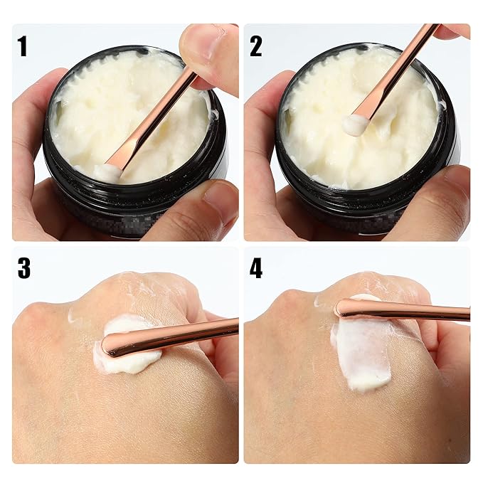 VOCOSTE 4 Pcs Makeup Spatula Mini Spoon, Eye Cream Massage Sticks Beauty Scoop, for Facial Cosmetic Face Cream, Zinc Alloy 2.32"x0.30", Silver Tone-VivaGrace Women