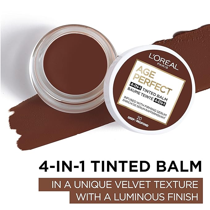 L'Oreal Paris Age Perfect 4-in-1 Tinted Face Balm Foundation with Firming Serum, Deep 20, 0.61 Ounce-VivaGrace Women