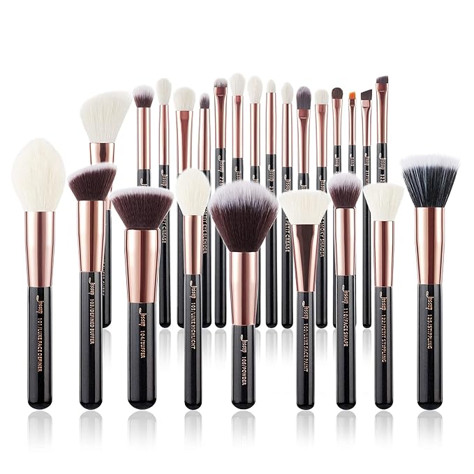 Jessup Brand 25pcs Professional Makeup Brush Set Beauty Cosmetic Foundation Powder Blusher Eyeshadow Blending Natural-Synthetic Hair Brushes Set (Black/Rose Gold)-VivaGrace Women