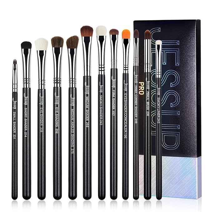 Jessup Eyeshadow Brush Set 12pcs Eye Makeup Brushes Set Professional Premium Sythetic Eye Shadow Blending Smoky Shader Concealer Brush Black T339-VivaGrace Women