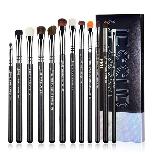 Jessup Eyeshadow Brush Set 12pcs Eye Makeup Brushes Set Professional Premium Sythetic Eye Shadow Blending Smoky Shader Concealer Brush Black T339-VivaGrace Women