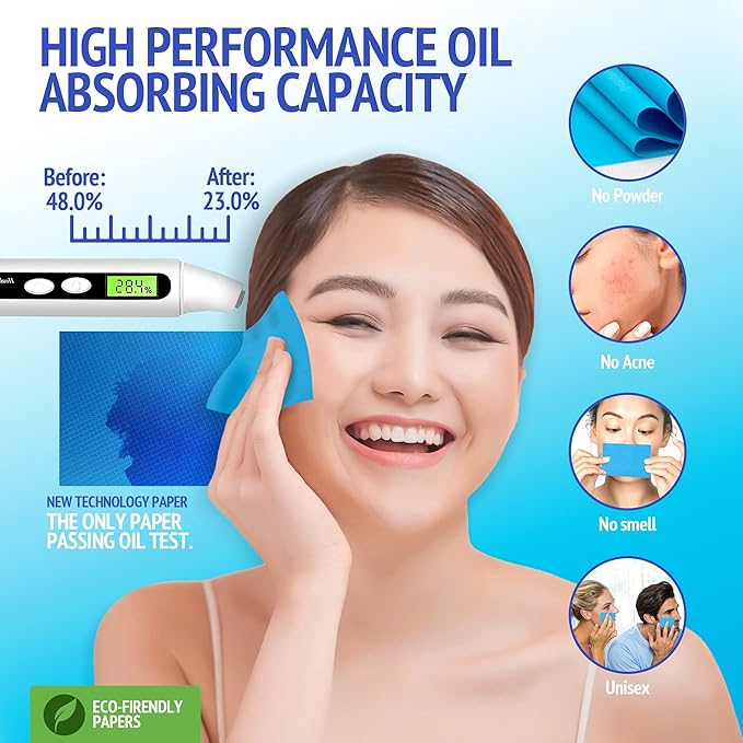 Oil Blotting Sheets for Face - Portable 1x50 Blue Oil Wipes Sheets for Face - Japanese High Performance Technology Makeup Blotting Paper -Grain Free Softer Oil Pads Absorbing Face Oil Tissues for Face-VivaGrace Women