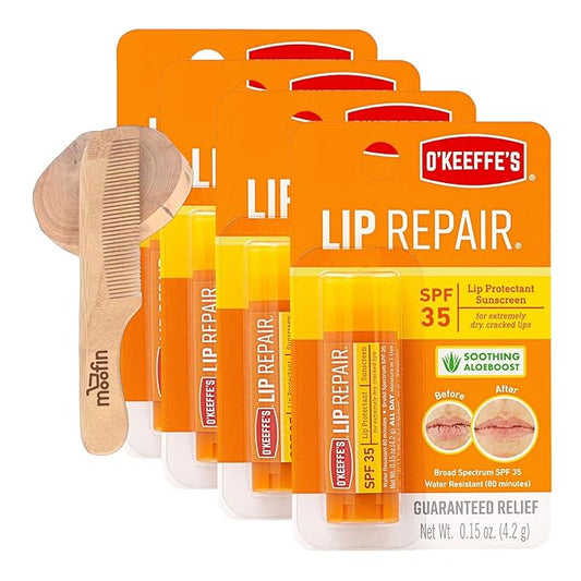 O'Keeffe'S Lip Repair Lip Repair with SPF35, 015 oz - Ultimate SPF Lip Balm for All-Day Moisture, with Moofin Wooden Comb - for Dry Cracked Lips, Lip Balm Hydrating Quick Absorption for Smooth Lips,-VivaGrace Women