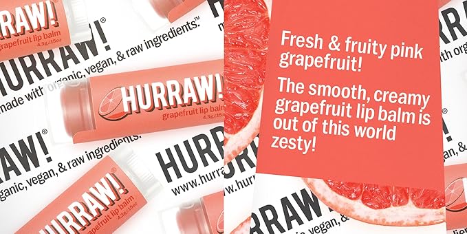 Hurraw! Grapefruit Lip Balm, 3 Pack: Organic, Certified Vegan, Cruelty and Gluten Free. Non-GMO, 100% Natural Ingredients. Bee, Shea, Soy and Palm Free. Made in USA-VivaGrace Women