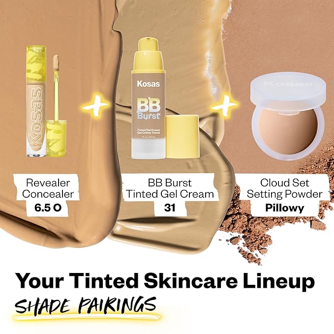 Kosas BB Burst Tinted Face Gel Cream - Supports Healthy Collagen, Smoothes Skin, Hydrates & Moisturizes- Lightweight Buildable Coverage - Medium Deep Neutral Olive 31, (1 Oz/30 ML)-VivaGrace Women