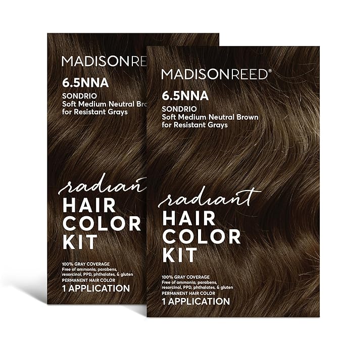 Madison Reed Radiant Hair Color Kit | 6.5NNA Medium Neutral Brown (Sondrio) for 100% Gray Hair Coverage | Salon Quality Permanent Hair Dye | PPD-Free & Ammonia-Free | (Packaging May Vary) 2 Pack-VivaGrace Women