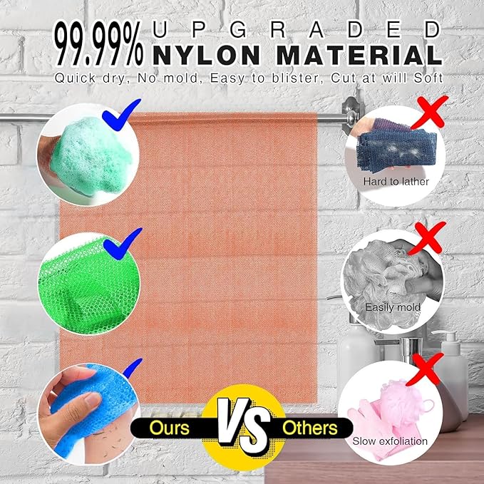 UJFQBH 3 Pieces African exfoliating net African Net Long Net Bath Sponge Exfoliating Shower Body Scrubber Back Scrubber Skin Smoother,Great for Daily Use (Purple, Blue, Green)-VivaGrace Women