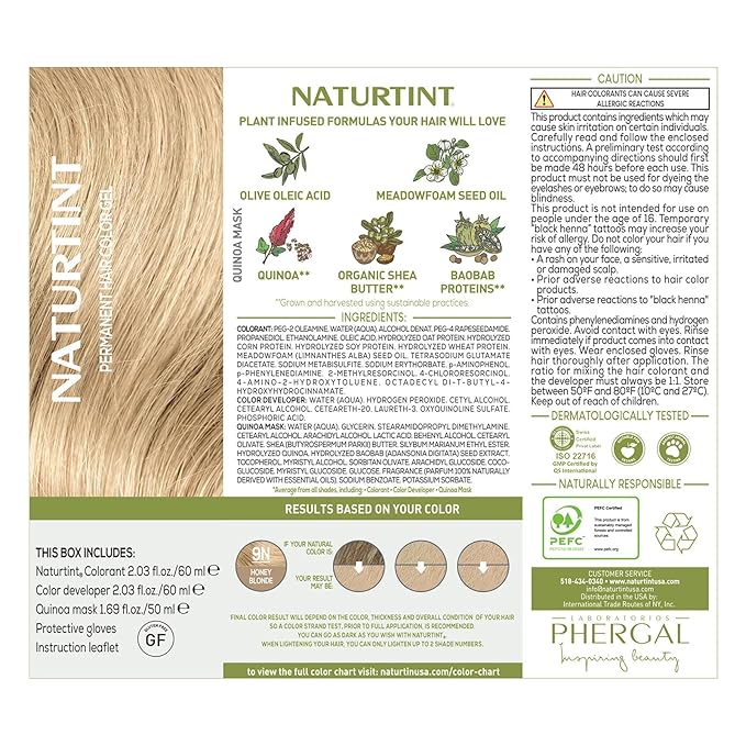 Naturtint 9N Honey Blonde Permanent Hair Color (Pack of 1), Ammonia Free, Vegan, Cruelty Free, up to 100% Gray Coverage, Long Lasting Results (Packaging may vary)-VivaGrace Women