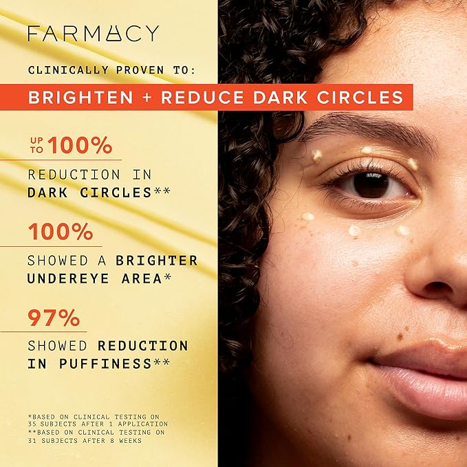 Farmacy Brightening Eye Cream - Wake Up Honey Under Eye Cream for Dark Circles + Puffiness - Caffeine Eye Cream Enriched with Vitamin C + Cranberry Peptide to Smooth Wrinkles Over Time (15ml)-VivaGrace Women