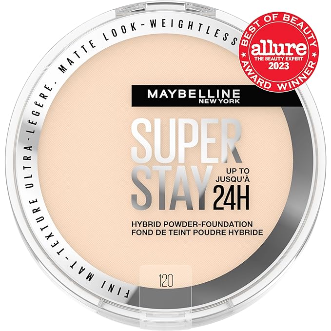 Maybelline Super Stay Up to 24HR Hybrid Powder-Foundation, Medium-to-Full Coverage Makeup, Matte Finish, 120, 1 Count-VivaGrace Women