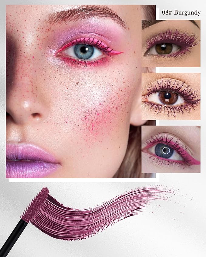 5D Burgundy Brown Mascara for Eyelashes-2Pcs Longlasting Waterproof Smudgeproof Colored rimel de pestañas,Curling Eye Lashes Fiber Mascara Volume and Length,Women’s Day Eye Makeup Gift for Women Gril