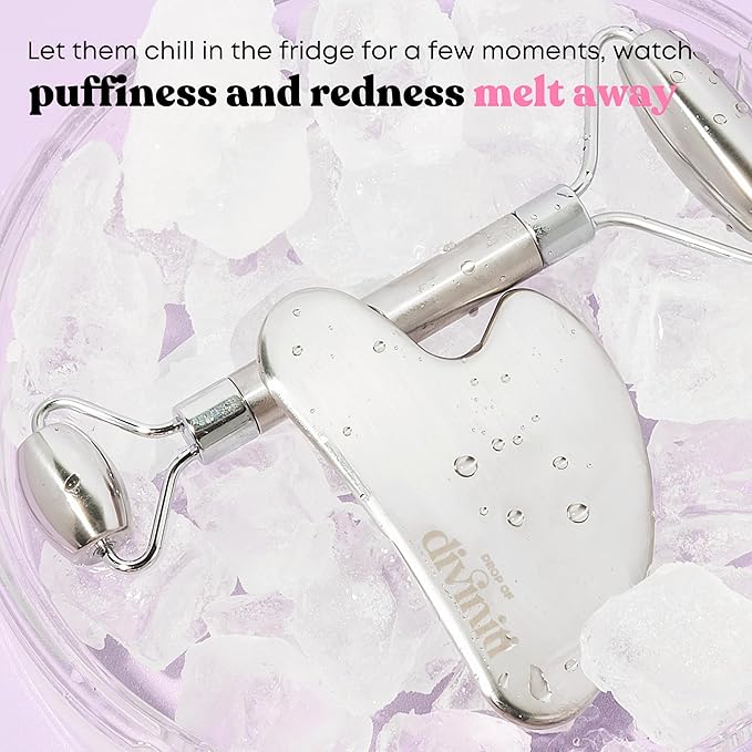 Stainless Steel Face Roller - Premium Gua Sha Facial Tools Stainless Steel GuaSha Tool and Face Roller Set - Gua Sha Stainless Steel Gua Sha Tool - Metal Face Roller and Gua Shua Set - Spa Gifts-VivaGrace Women