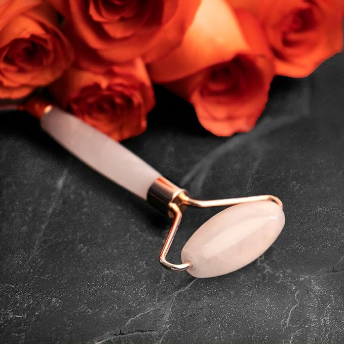 Rose Quartz Roller for Face - Facial Massage Tool for Natural Beauty Skin Care - Pink Face Roller Reduces Dark Eye Circles and Puffiness with 100% Authentic Quartz Crystal-VivaGrace Women