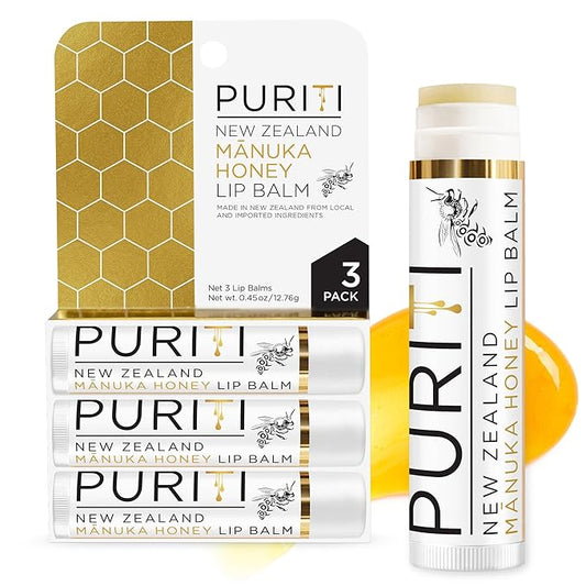 PURITI Manuka Honey Lip Balm – 3pack Soothing & Moisturizing, Enriched with Almond, Jojoba, Macadamia Oils, Cocoa Butter, Hydrating for Dry & Chapped Lips, 100% Genuine New Zealand Manuka Honey-VivaGrace Women
