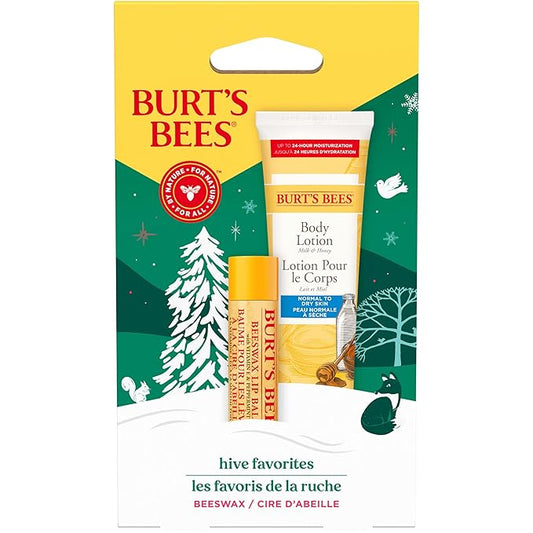 Burt's Bees Hive Favorites Beeswax Holiday Gift Set, Beeswax Lip Balm and Travel Size Body Lotion with Milk and Honey-VivaGrace Women