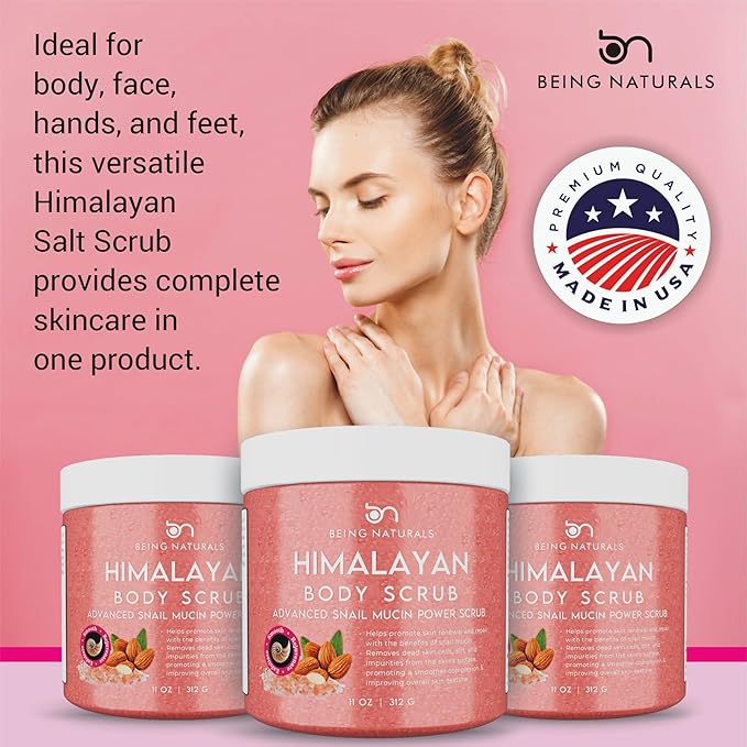 Natural Himalayan Salt Body Scrub - with Lychee Oil and Snail Mucin, Exfoliating Salt Scrub to Exfoliate & Moisturize Skin, Deep Cleansing - 11 oz-VivaGrace Women