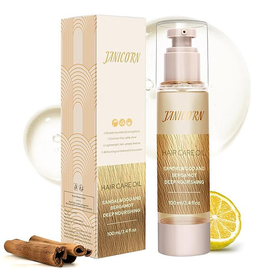 Leave-In Hair Oil with Sandalwood & Bergamot – Natural Essential Oil Aroma, Lightweight Frizz Control & Shine Enhancer for Dry or Damaged Hair – No-Rinse Oil, 3.4 fl oz (100ml)-VivaGrace Women