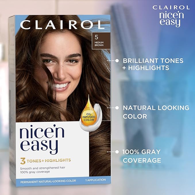 Clairol Nice'n Easy Permanent Hair Dye, 4 Dark Brown Hair Color, Pack of 3-VivaGrace Women