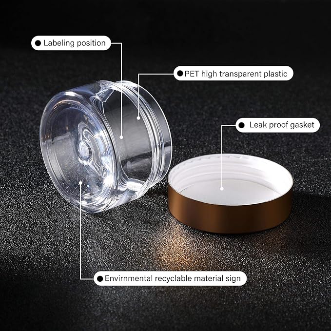 SATINIOR 24 Pieces Empty Clear Plastic Jars with Lids Round Storage Containers Wide-Mouth for Beauty Product Cosmetic Cream Lotion Liquid Butter Craft and Food (Gold Lid,1 oz)-VivaGrace Women