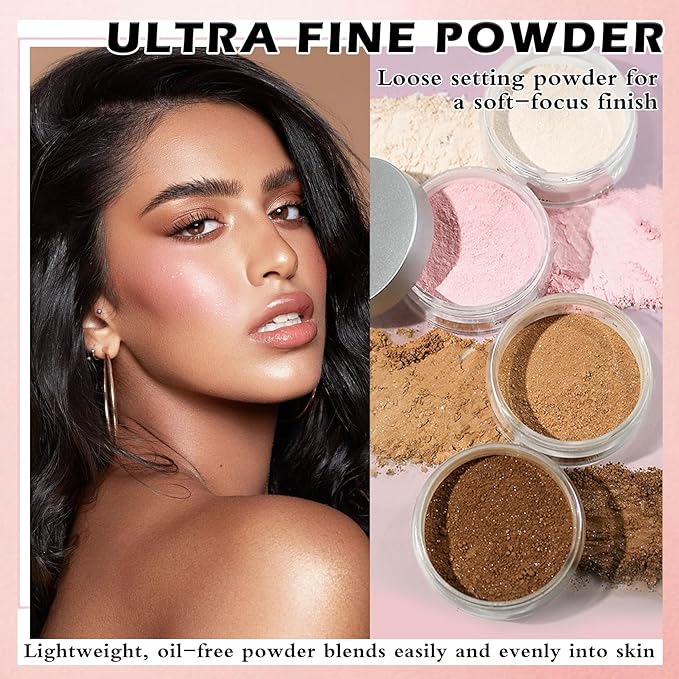 Pink Setting Powder Loose Powder Shimmer Finishing Powder Ultimate Blurring Setting Powder Long Lasting Oil Control Loose Face Powder for All Skin Tones-02 Pink-VivaGrace Women