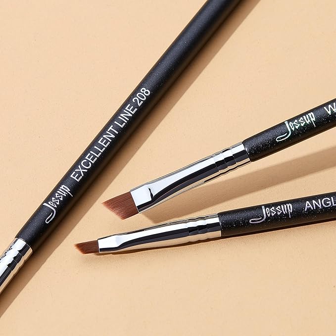 Jessup Angled Eyeliner Brush Set，3pcs Pro Precision Eye Liner Brush Fine Winged Ultra Thin Slanted Gel Liquid EyeLiner Makeup Brushes, Black T345-VivaGrace Women