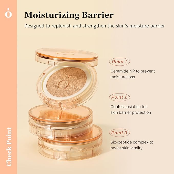Skin Barrier Glow Cover Cushion, All-day Coverage, Glow Finish, Lightweight, Skincare-Like Texture, Non-cakey Makeup, Korean Cushion Foundation (#15C Dew at Dawn, 0.15 oz)-VivaGrace Women