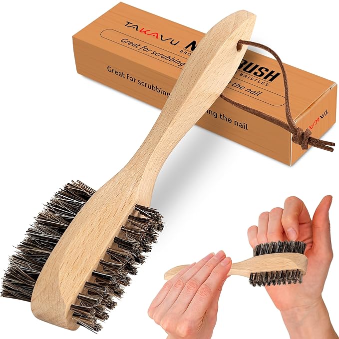 Takavu Horsehair Nail Brush, Natural Wood Handle, Nail Cleaning Brush for Scrubbing Fingernail Toenail Hand Feet, Dual Sided for Regular Manicure Nail Care Hygiene-VivaGrace Women
