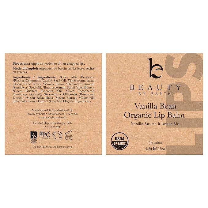 4 Pack Organic Vanilla Bean & Honey Lip Balm - Natural Lip Moisturizer Gifts for Men, Women & Kids-VivaGrace Women