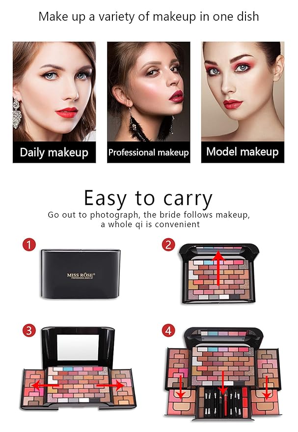 98 Colors All in one Makeup Gift Set Holiday Birthday Beauty Cosmetic Essential Starter Bundle Include 68 Eyeshadow Palette, 8 Blush, 4 Compact Powder, 3 Lipstick, Eyebrow Pencil, Lip Liner-VivaGrace Women