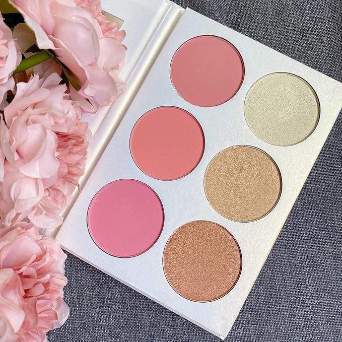 Blusher & Illuminator Highlighter & Bronzer Powder Contour Collection Set - 3 Blusher & 3 Highlighter Powder Palette - Perfect for Contouring and Highlighting - Vegan and Cruelty Free-VivaGrace Women