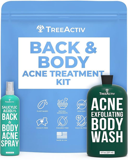 TreeActiv 90-Day Body Acne Treatment Kit, Salicylic Acid Acne Body Spray, Exfoliating Body Acne Wash, Body Acne Treatment for Back, Chest and Butt Acne Removal, Back Acne Treatment For Women and Men-VivaGrace Women