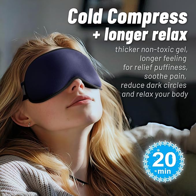 Cooling Gel 3D Sleep Eye Mask-Weighted Blackout Sleep Mask & Cold Compress for Dark Circles, Dry Eyes, and Puffiness - Comfortable, Eyelash-Friendly, Reusable for Relaxing Sleep -Blue-VivaGrace Women
