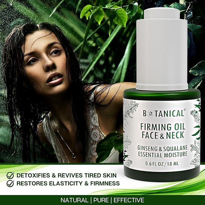 Botanical Face & Neck Firming Oil | Anti-Wrinkle Ginseng & Squalane Serum w/Gua Sha Lift Scraper | Organic, Pure, Natural Skincare (0.6 fl oz | 18 ml)-VivaGrace Women