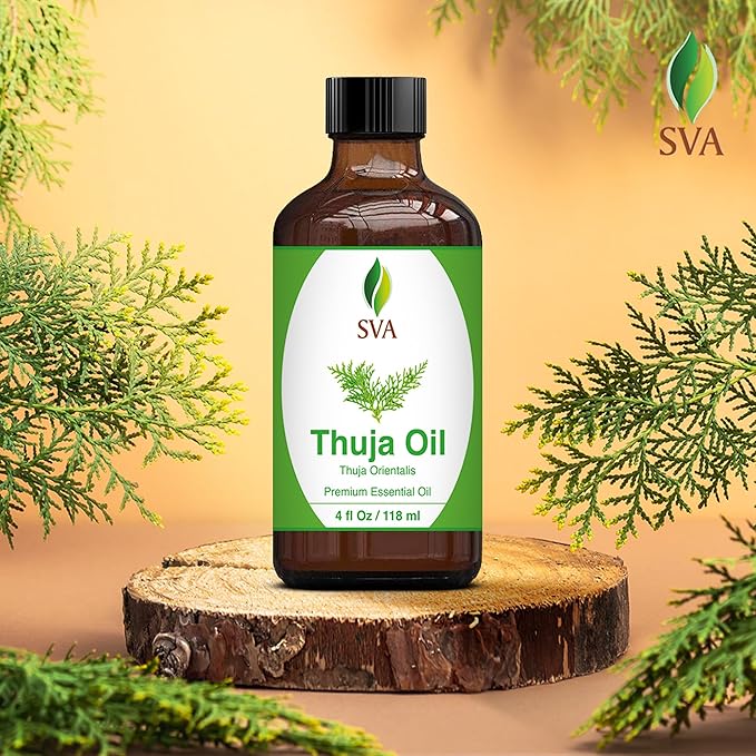 SVA Thuja Essential Oil – 4 Fl Oz – 100% Natural Thuja Oil - for Diffuser, Hair Care, Face, Skin Care, Aromatherapy, Scalp and Body Massage, Soap and Candle Making – with Dropper-VivaGrace Women