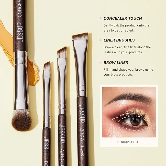 Jessup Eye Makeup Brushes Set Professional 15pcs Brown Eyeshadow Brush Eyebrow Concealer Eyeliner Blending Brush for Makeup Premium Synthetic Eye Brush Set, T499-VivaGrace Women