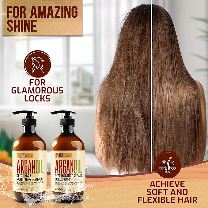 Argan Oil Shampoo and Conditioner Set - Sulfate Free Moroccan Care with Keratin - For Curly, Straight, Dry and Damaged Hair - Moisturizing, Hydrating, Anti Frizz Salon Technology-VivaGrace Women