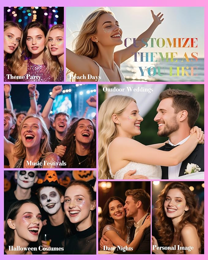 Glitter Freckles, Holographic Multichrome Freckles Temporary Face Tattoos, Body Face Glitter for Women Girls, Country Concerts Singer Festival Rave Accessories (iridescent - 10 pcs)-VivaGrace Women